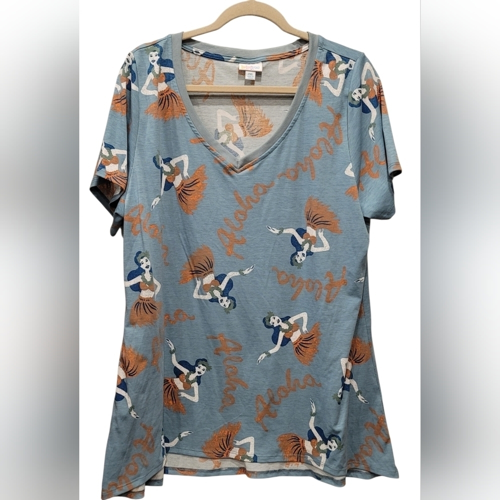 LuLaRoe Christy Aloha Hula Short Sleeve Top - 2XL